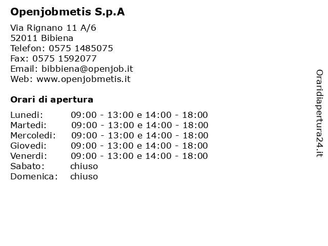 Orari di apertura Openjobmetis S.p.A Via Rignano